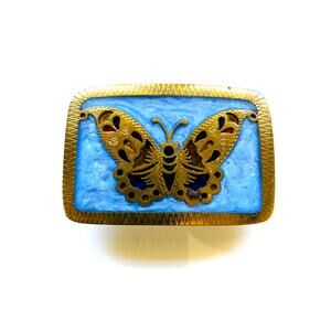 Vintage Handcrafted Denver Colorado Butterfly Belt Buckle Enamel Brass Tone Boho